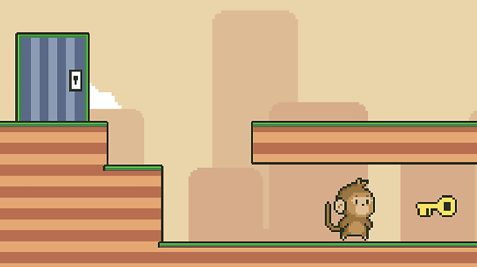 Screenshot of a monkey collecting the key in a platform game