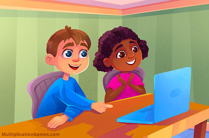 Two children practicing math on a laptop