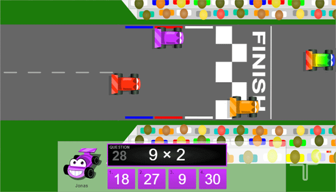 Players competing in a multiplication race game